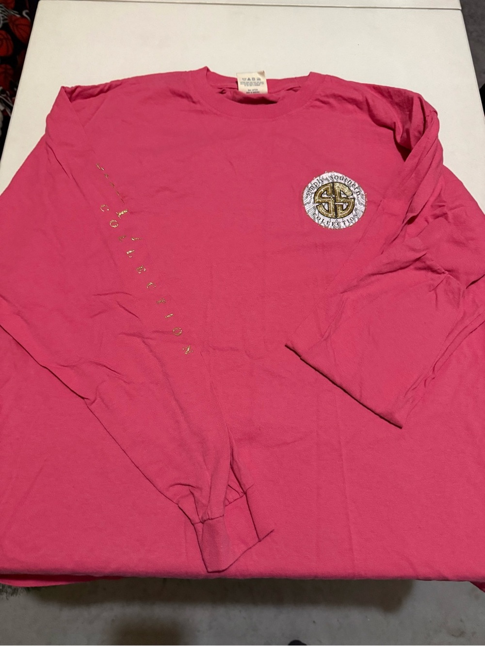 Simply Southern Hot Pink Long Sleeve Shirt with Chest Patch